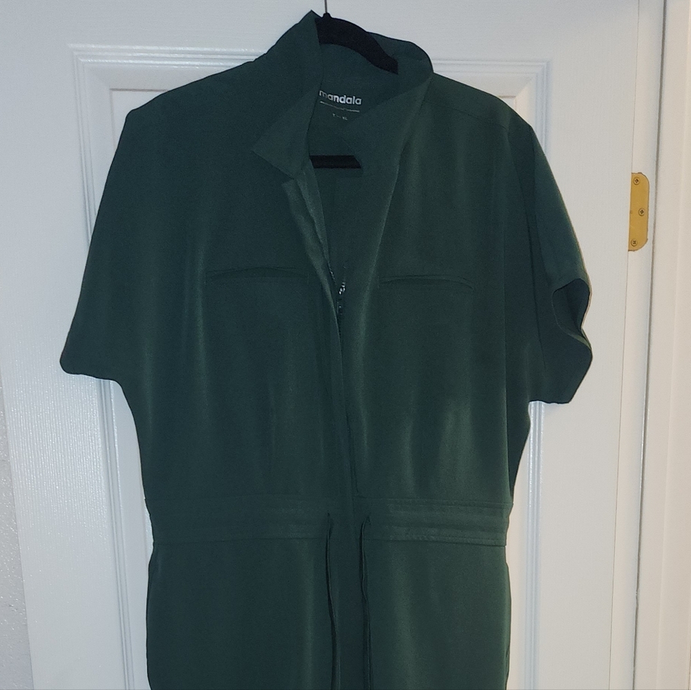 Mandala Forest Green Short-Sleeve Jumpsuit